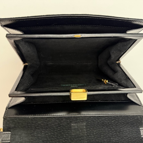 LAUNER LONDON • Small Black Flap Bag • Royal Warrant H.M. QUEEN Made in ENGLAND - Picture 14 of 16